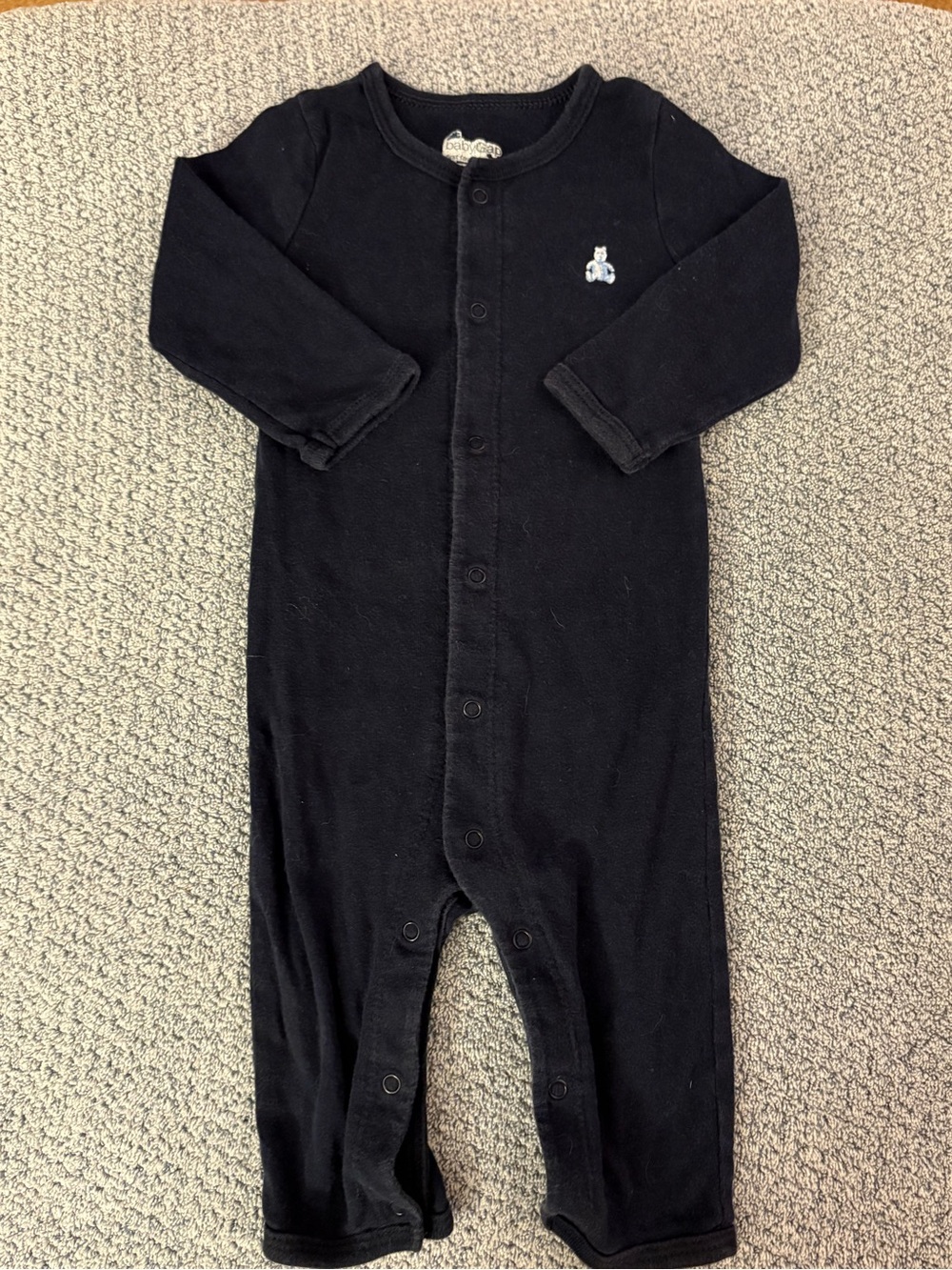Baby GAP Navy Long-Sleeve Snap Footie with Bear Embroidery